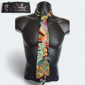 Vintage NICOLE MILLER 1991 Silk Tie Mexico Cerveza Beer Modelo Fiesta Hand Sewn